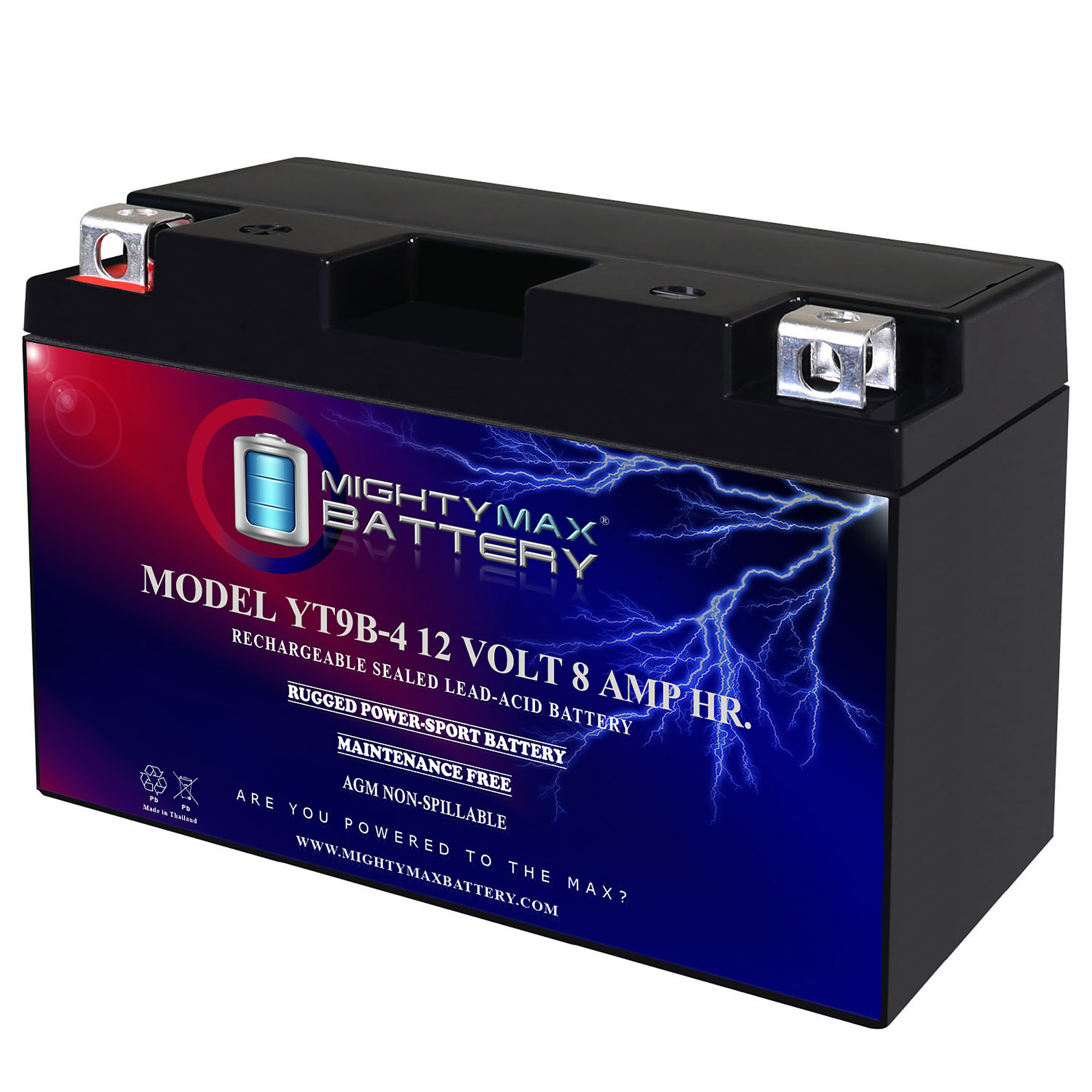 Mighty Max Battery YT9B-4 — 12 Volt, 8Ah, 100 CCA, Rechargeable Maintenance-Free SLA AGM Motorcycle Battery, Model# MAX4131773